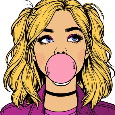 realististic girl blowing bubble -gum