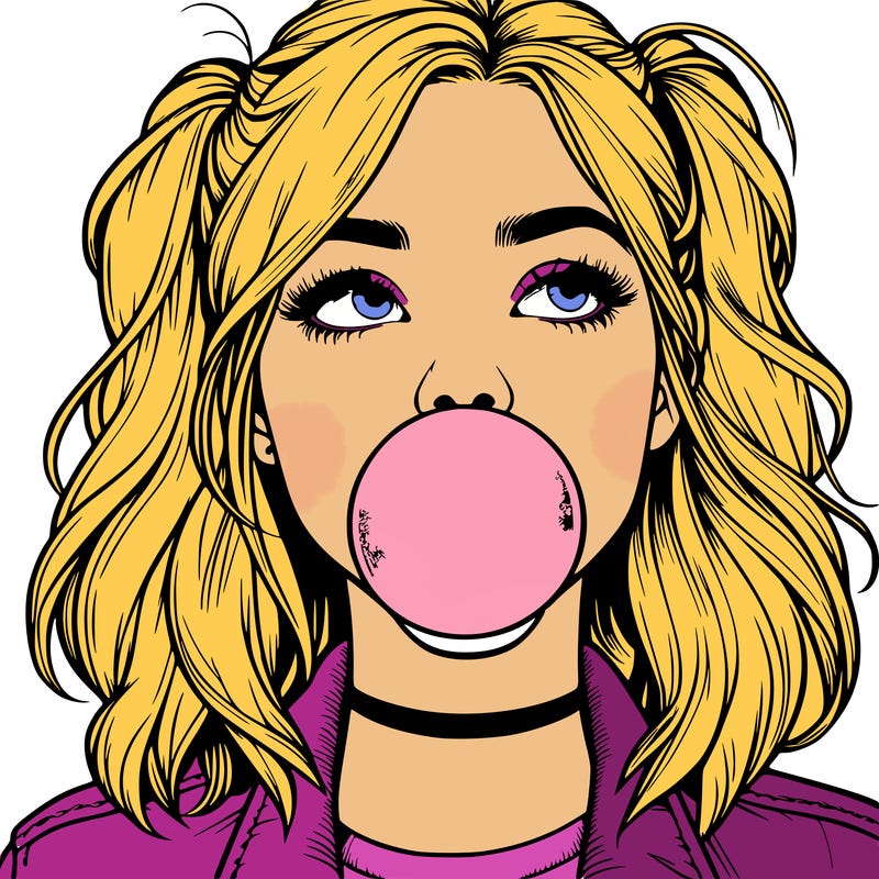 realististic girl blowing bubble -gum