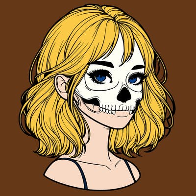 realistic girl with skull
