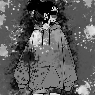 realistic girl with a oversized sweatshirt on and a bun