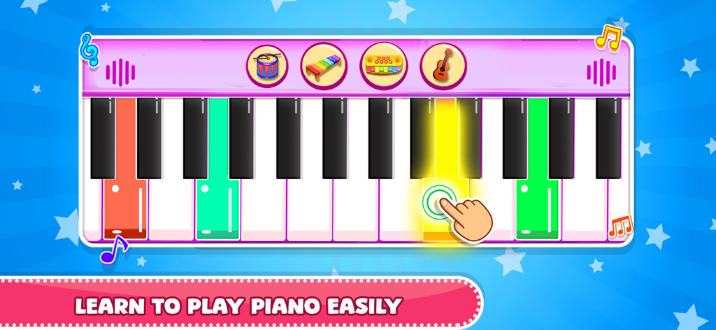 Simple Piano Songs Music Games - A colorful virtual piano interface for kids with highlighted keys to learn music easily