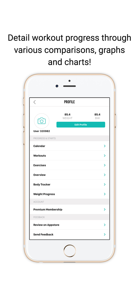 Calisthenics Workout Routines - User profile screen in a calisthenics app showing options for body tracking and workout progress