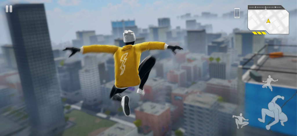 Spider Fuser - Spider Fuser character in a yellow hoodie leaping over skyscrapers in Starfall City