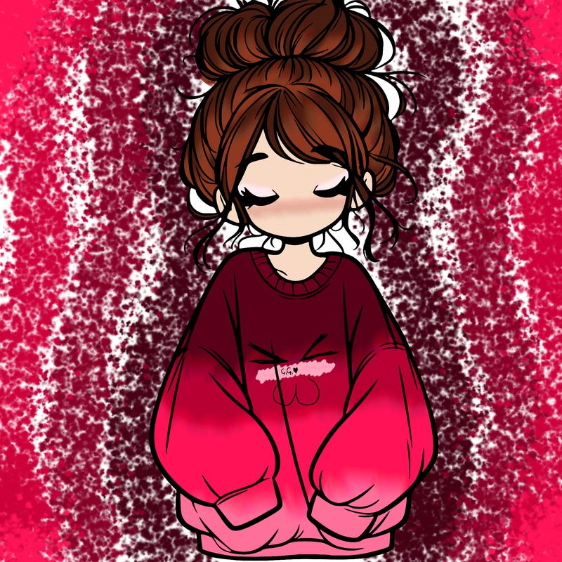 girl with baggy sweatshirt and messy bun