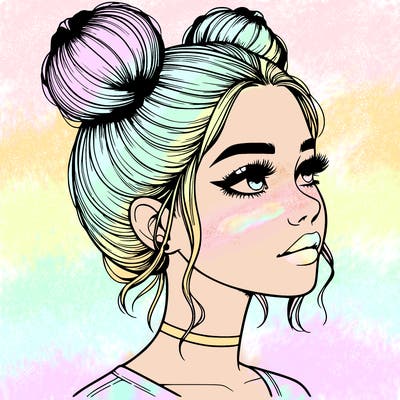 realistic girl with buns on the top of her head