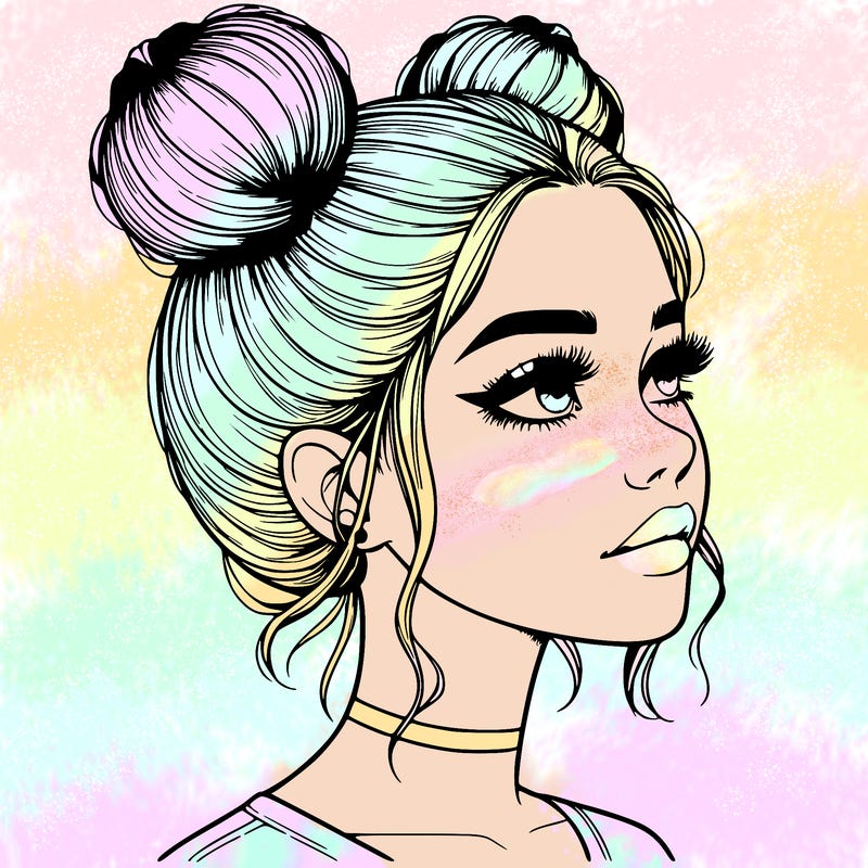 realistic girl with buns on the top of her head