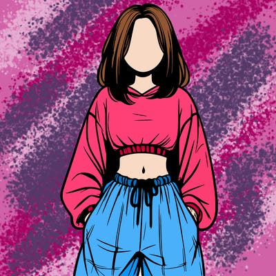 realistic girl faceless with baggy pants and a crop top