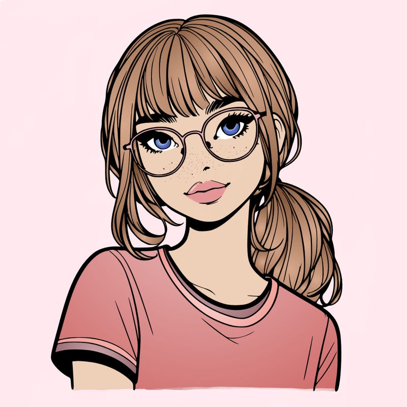realistic girl with freckles and clear glasses