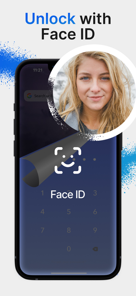 Calculator Vault Private Photo - Smartphone screen showing the Unlock with Face ID feature for the Calculator Vault app