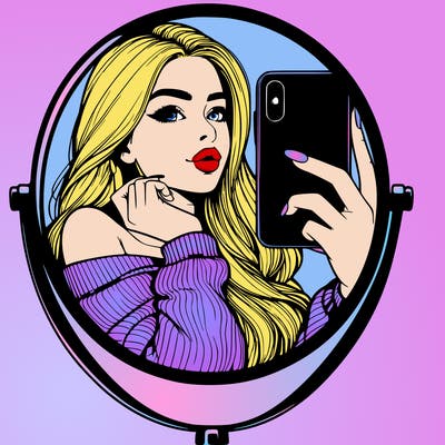 realistic girl taking mirror selfie beautiful