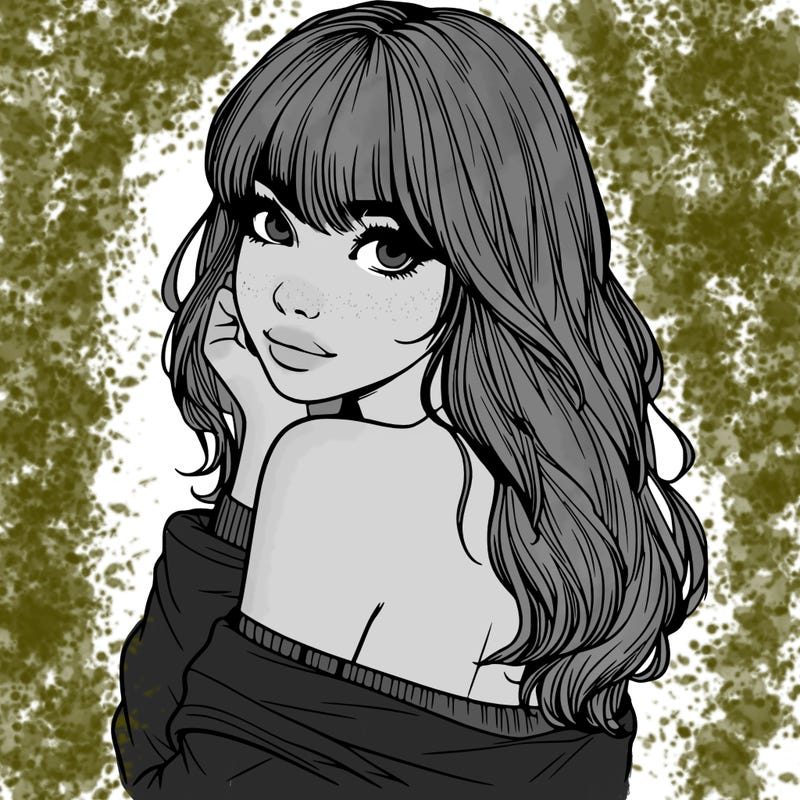 realistic girl with bangs looking over her shoulder