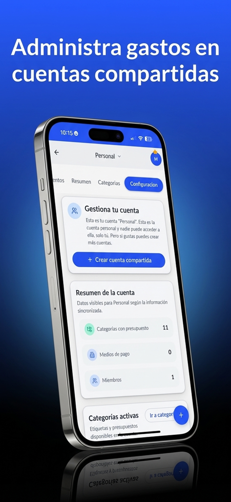 SaveMoneyCL - Interfaz de la aplicación SaveMoneyCL para gestionar cuentas financieras compartidas y realizar un seguimiento de los gastos colectivos.