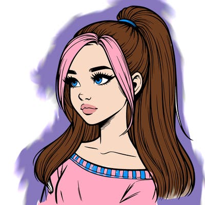 realistic girl with a high ponytail