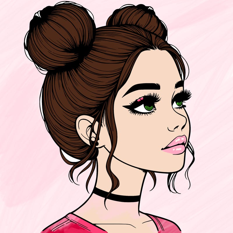 realistic girl with buns on the top of her head