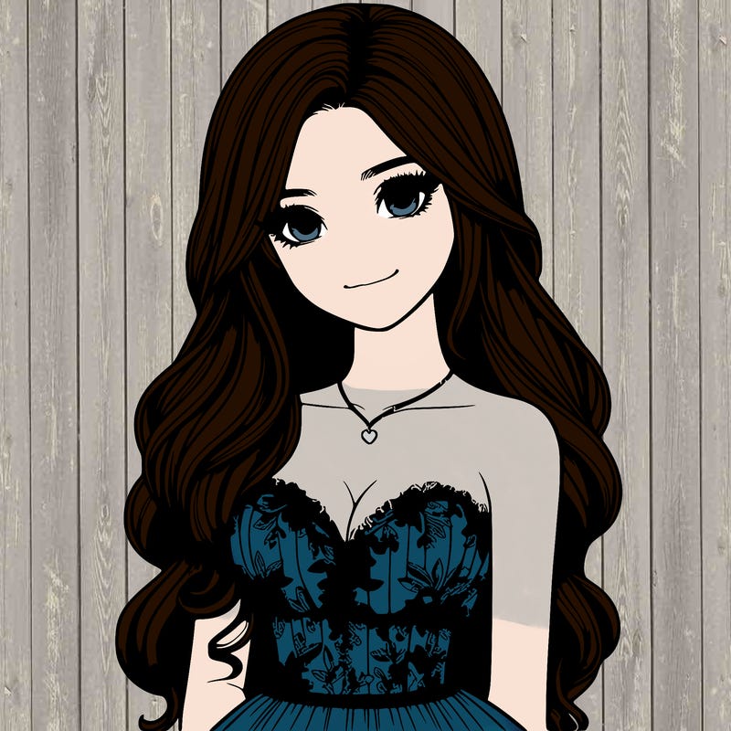 realistic girl with long hair and pretty prom dress