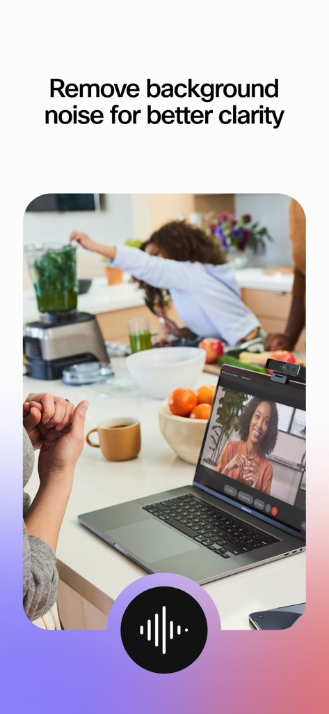 Interfaz de la aplicación Webex Meetings mostrando la eliminación de ruido de fondo para videollamadas más claras