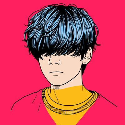 realistic korean boy with hair covering eyes