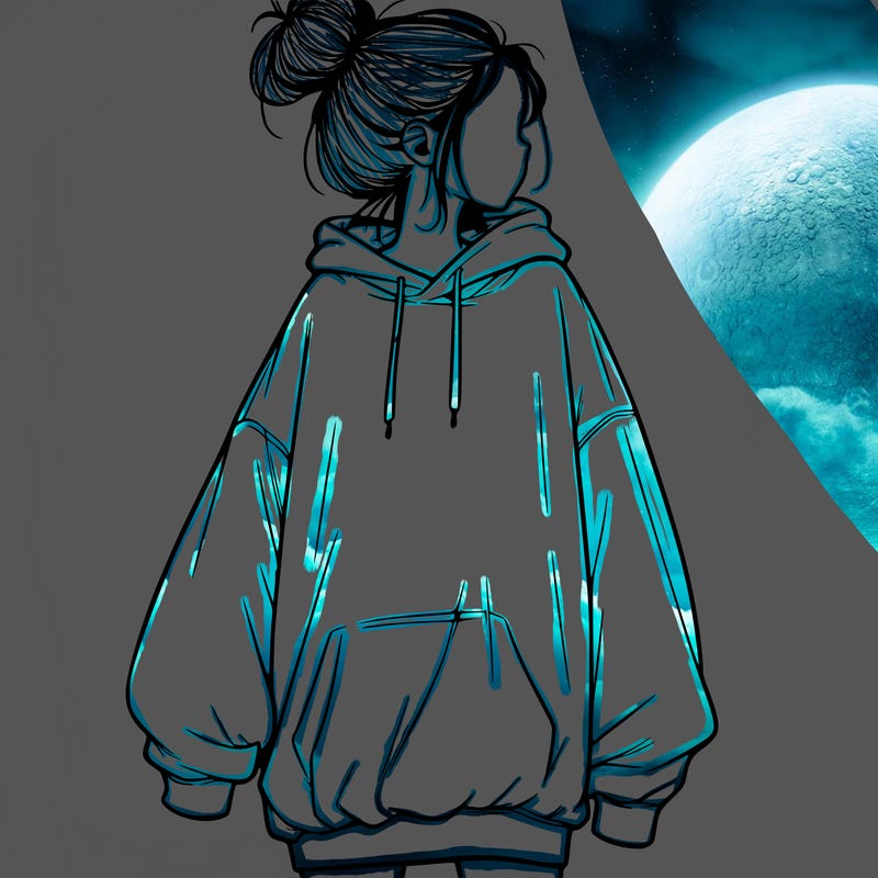 realistic girl with a oversized sweatshirt on and a bun