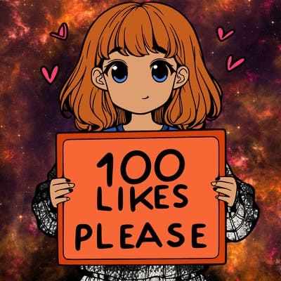 a girl holding a sign saying 100 likes please
