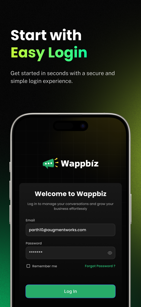 Wappbiz - ビジネスユーザー向けのWappbizモバイルアプリログインインターフェース