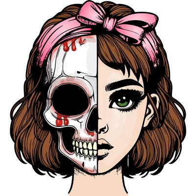 realistic girl with half skull mask