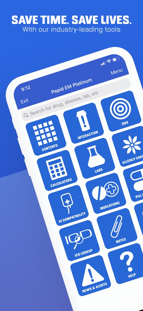 PEPID® - PEPID app interface displaying clinical tools including drug interaction checkers and medical calculators