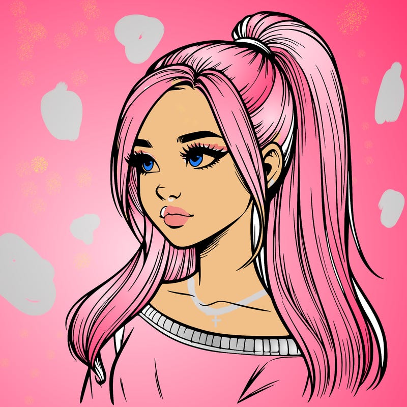 realistic girl with a high ponytail