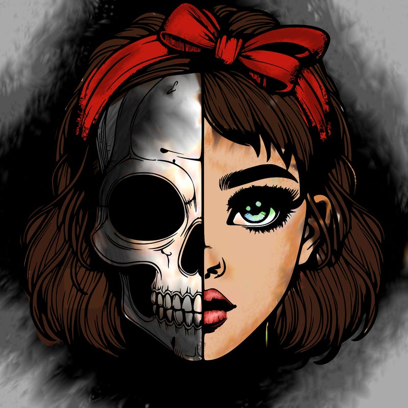 realistic girl with half skull mask