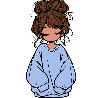girl with baggy sweatshirt and messy bun