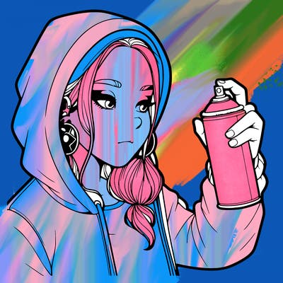 a realistic girl, spray painting