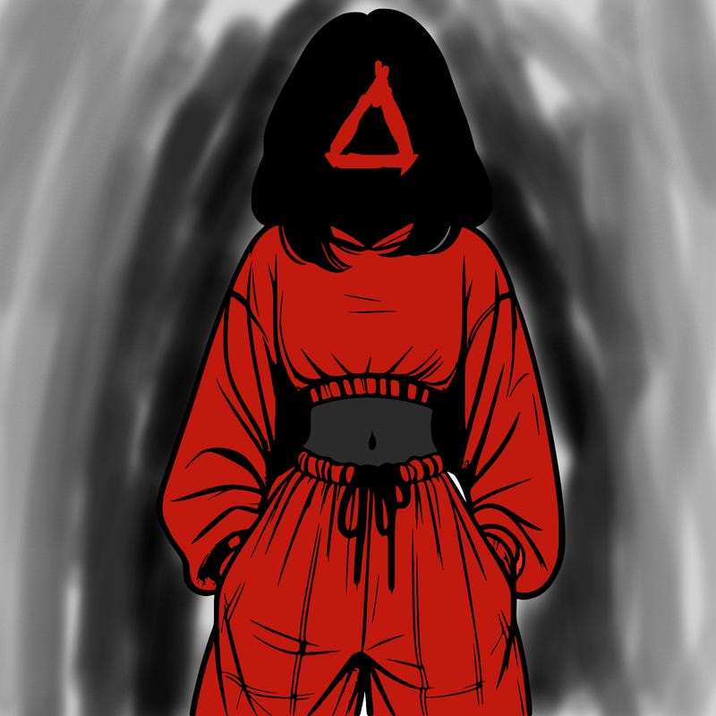 realistic girl faceless with baggy pants and a crop top