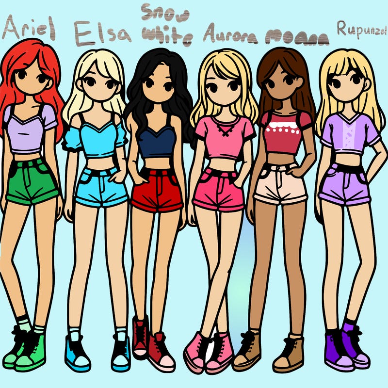 a group of girls wearing crop tops and shorts