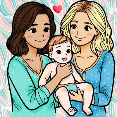 two realistic women holding one baby together