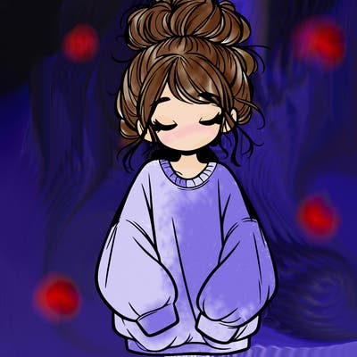 girl with baggy sweatshirt and messy bun