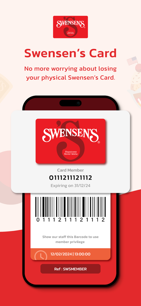 Digital Swensens card with barcode displayed on a smartphone screen