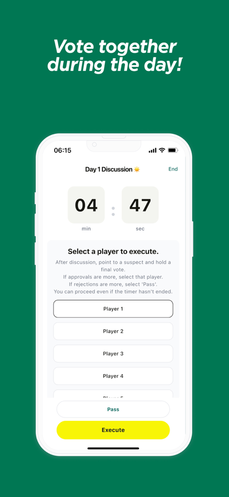 App interface for daytime discussion and player voting in Mafia Without Moderator