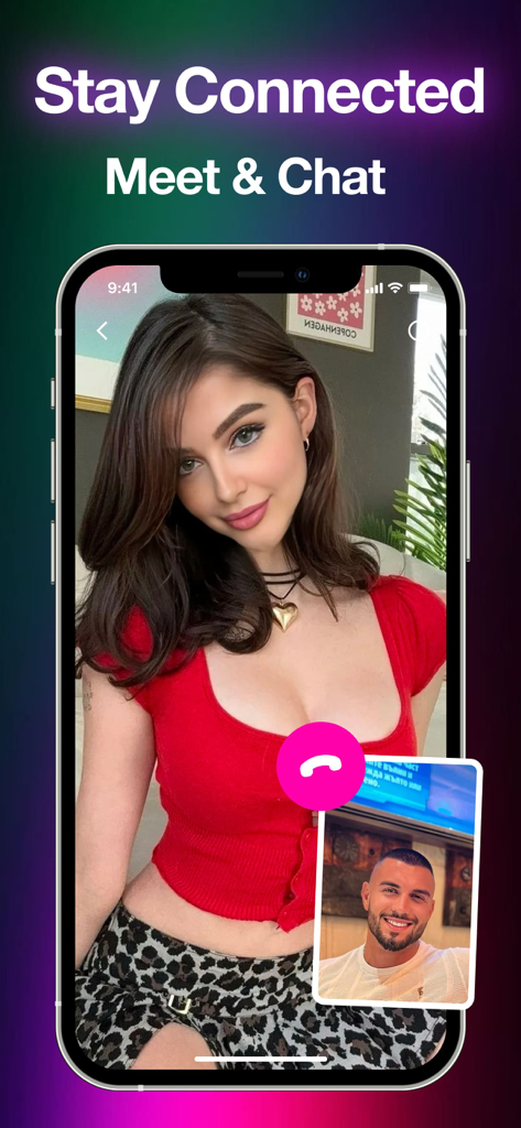 A smartphone screen displaying a live video call between two users on the Duvet social networking app