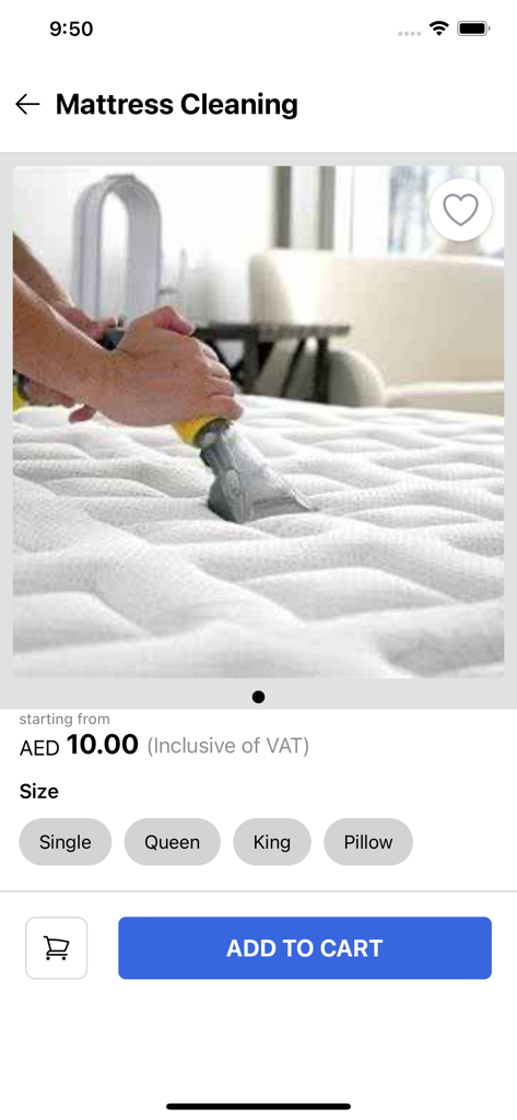 IVSouq: Shopping & Booking - Schermata dell'app IVSouq per prenotare servizi professionali di pulizia materassi con opzioni di dimensione
