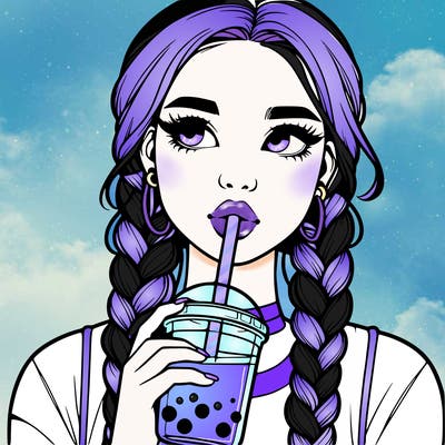 realistic girl with braided hair drinking boba