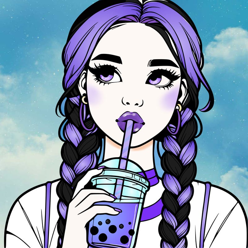 realistic girl with braided hair drinking boba