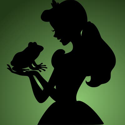 a shadow of a princess holding a frog realistic