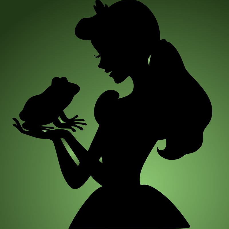 a shadow of a princess holding a frog realistic