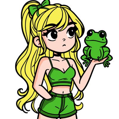 a girl in a crop top holding a frog
