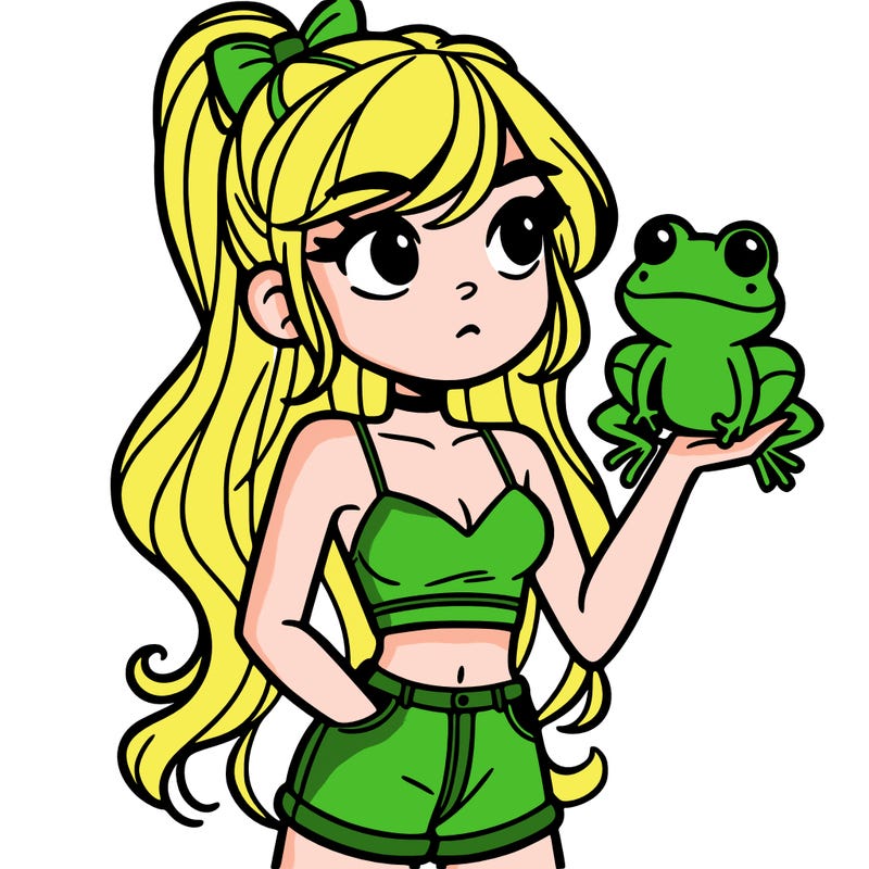 a girl in a crop top holding a frog