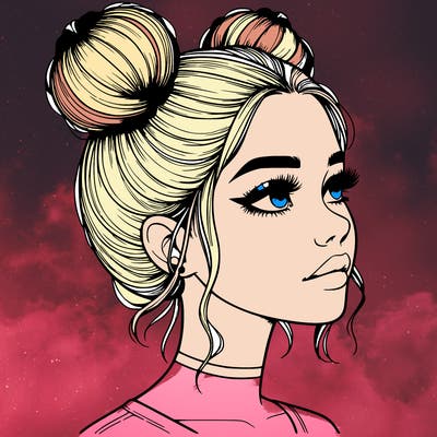 realistic girl with buns on the top of her head