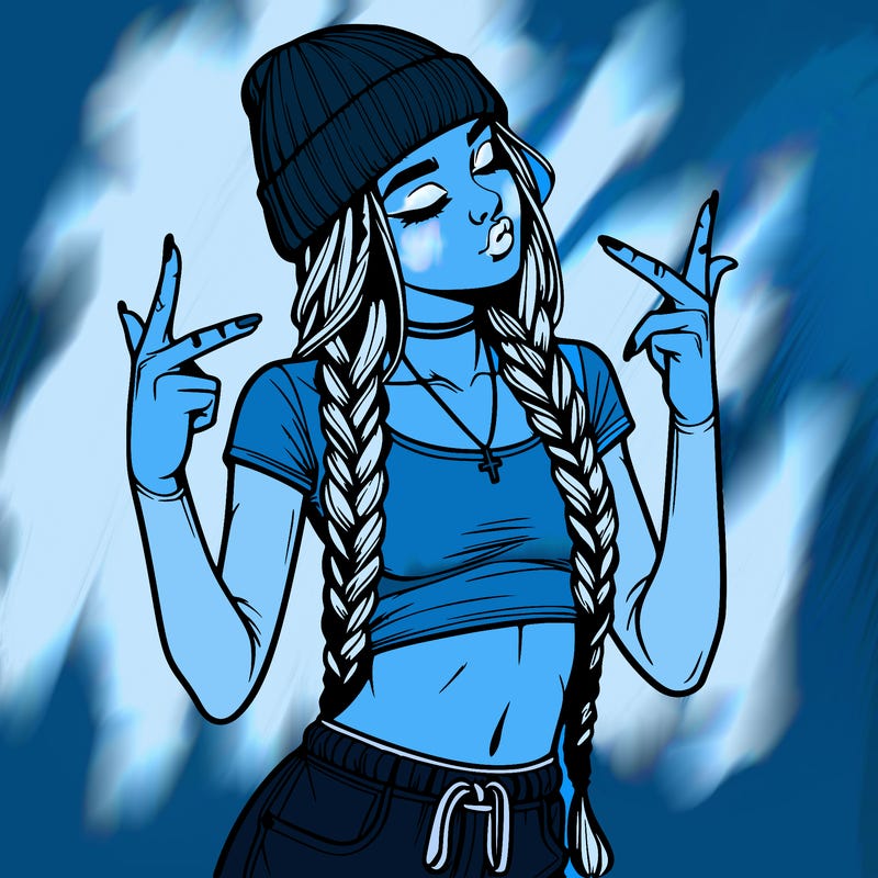 realistic teenage girl with braids and a beanie and crop top doing 🫶🏼