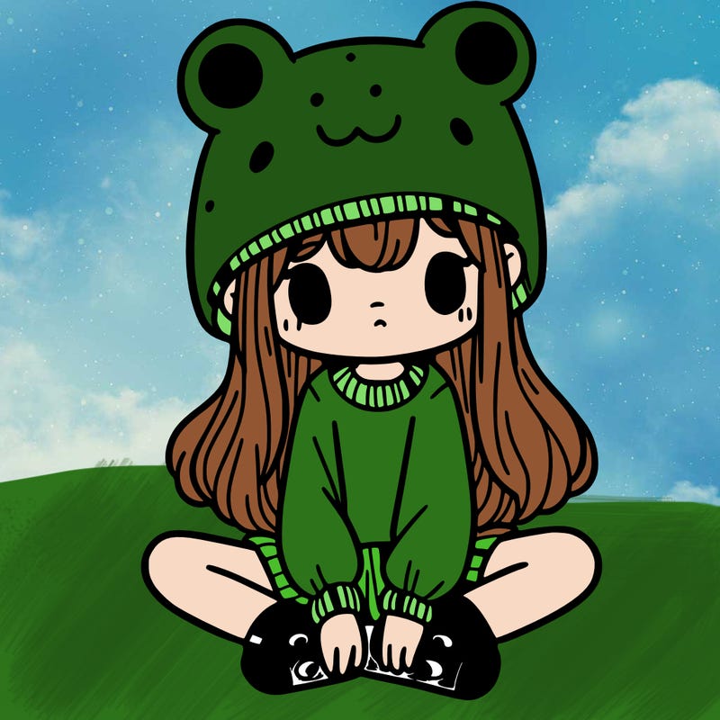 a girl wearing a frog hat and some frog socks
