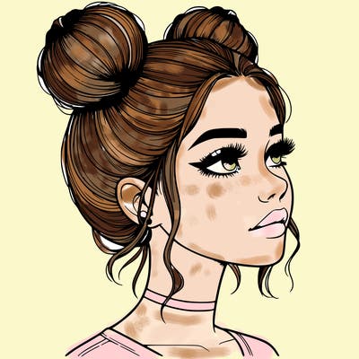 realistic girl with buns on the top of her head