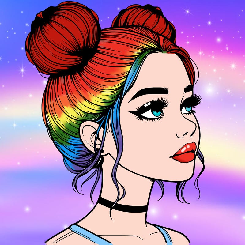 realistic girl with buns on the top of her head