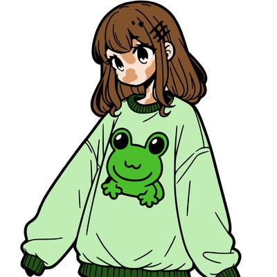 girl wearing frogging sweatshirt
